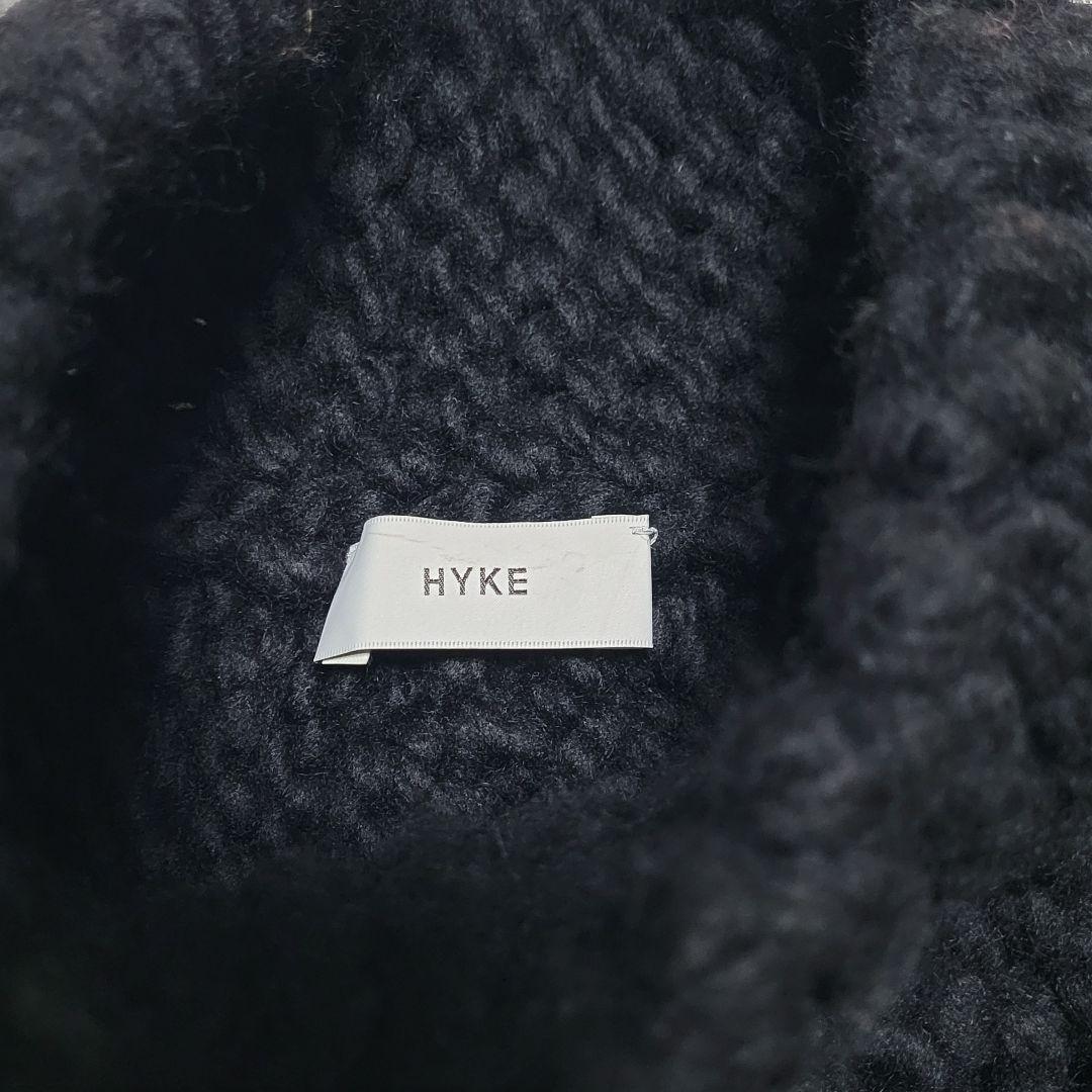 HYKE ネックウォーマー ケーブルニット フリンジ ウール スヌード ブラック