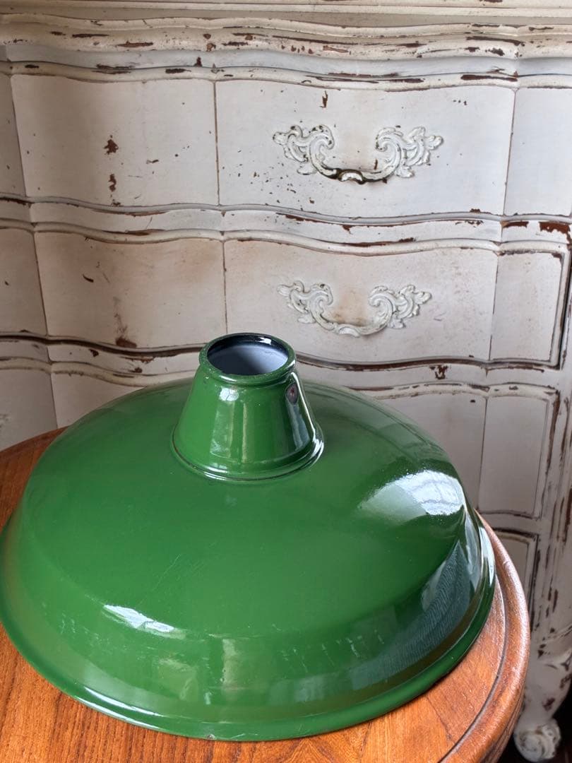 青柳アンティーク　ホーロー　ランプ　シェード　グリーン　30センチ　美品