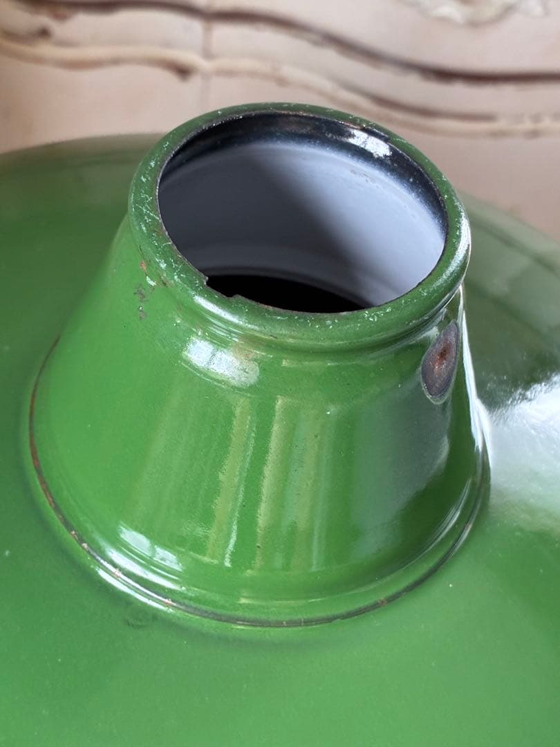 青柳アンティーク　ホーロー　ランプ　シェード　グリーン　30センチ　美品