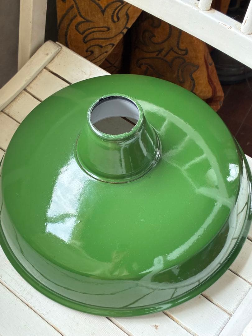 青柳アンティーク　ホーロー　ランプ　シェード　グリーン　30センチ　美品