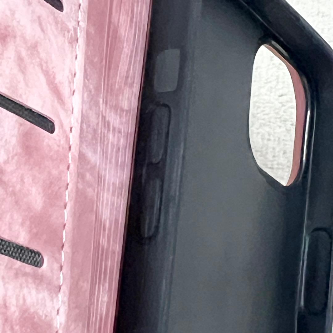 ジッパー付き iPhone 14 Plus ケース ピンク ウォレット 財布