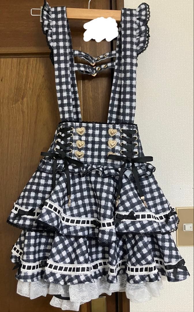 はしごリボンギンガムティアードスカパン ブラック タグ付き