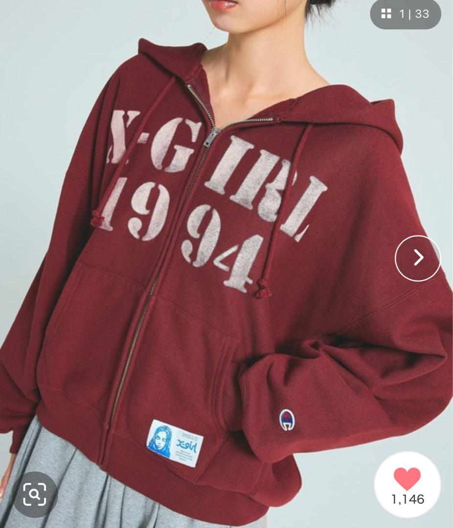 X-girl x Champion パーカー M バーガンディ