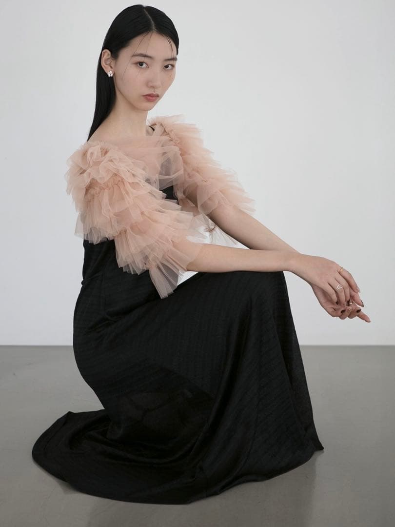 ティアードフリルチュールボレロワンピースドレス結婚式二次会成人式パーティーデート