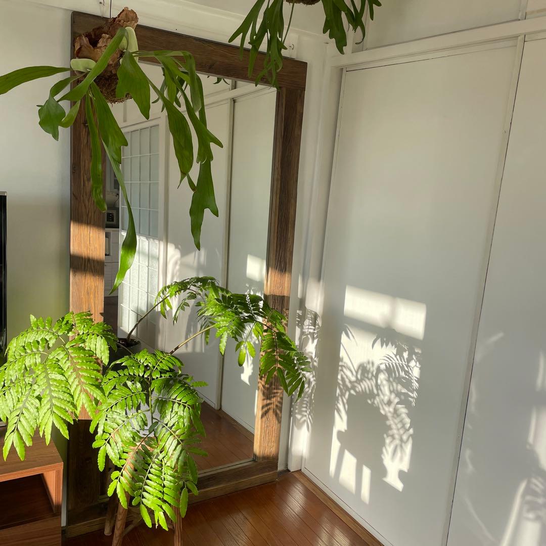 全身姿見　特大ミラー　木枠　アンティーク