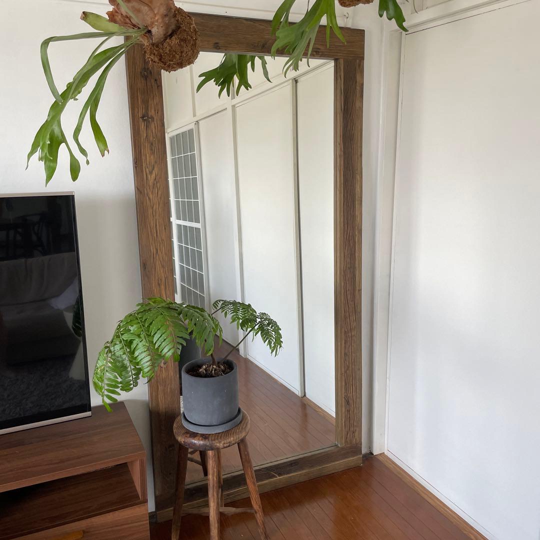 全身姿見　特大ミラー　木枠　アンティーク