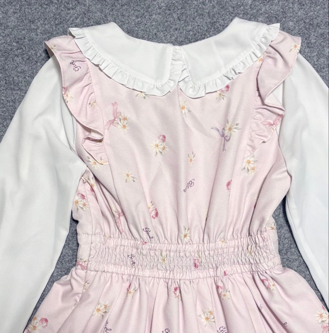 LIZ LISA 襟付き 長袖 ワンピース うさぎ フラワー 柄　ピンク