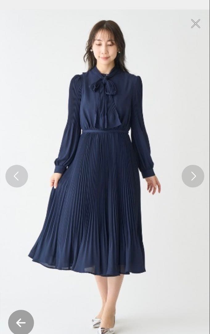 CELFORD ボウタイプリーツワンピース　紺　ネイビー　36 Sサイズ