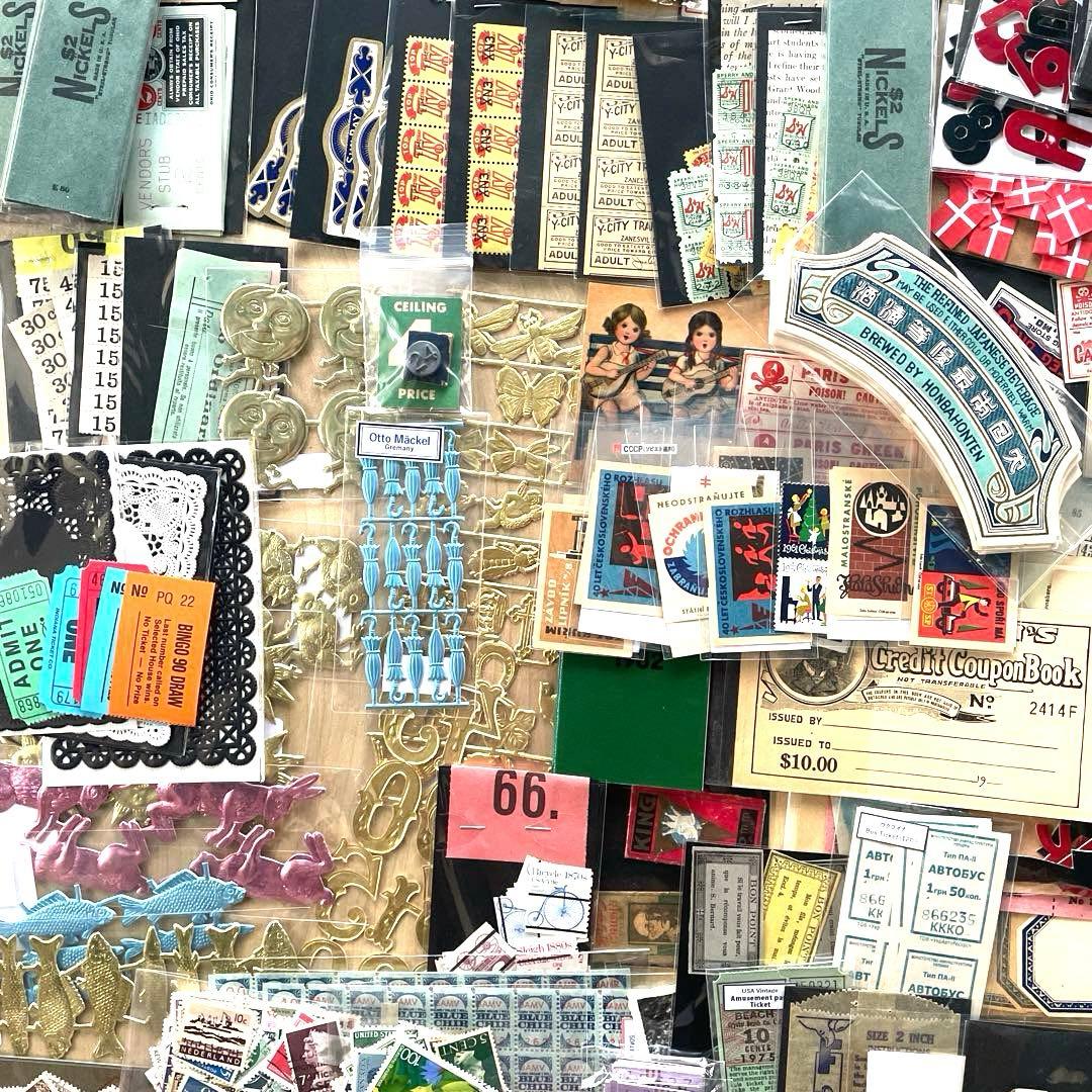 ヴィンテージ 紙モノ 新品大量まとめ売り 蚤の市ジャンクジャーナルコラージュ素材