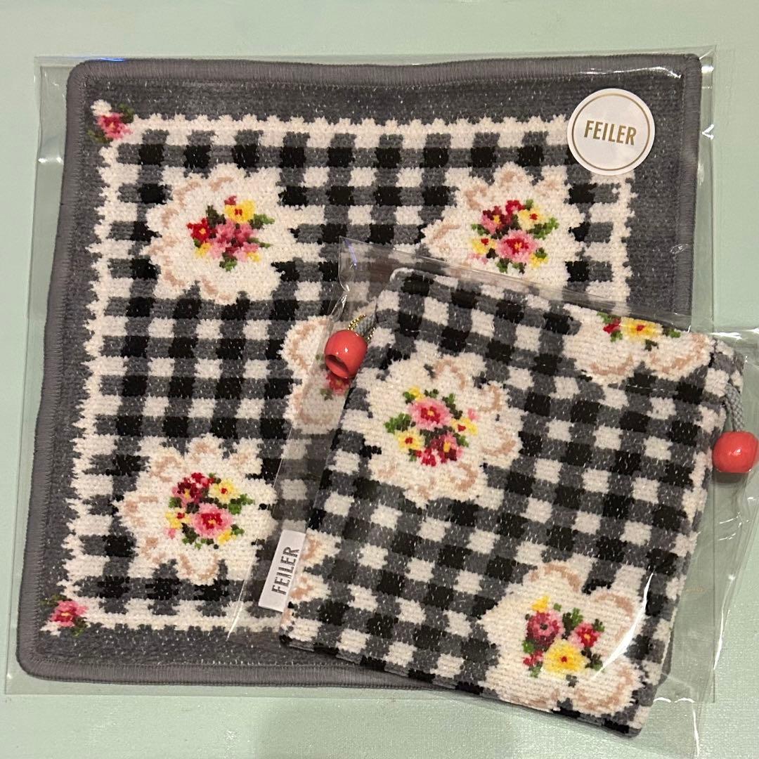 FEILER ヴィシーチェック　ハンカチ　ミニ巾着　セット