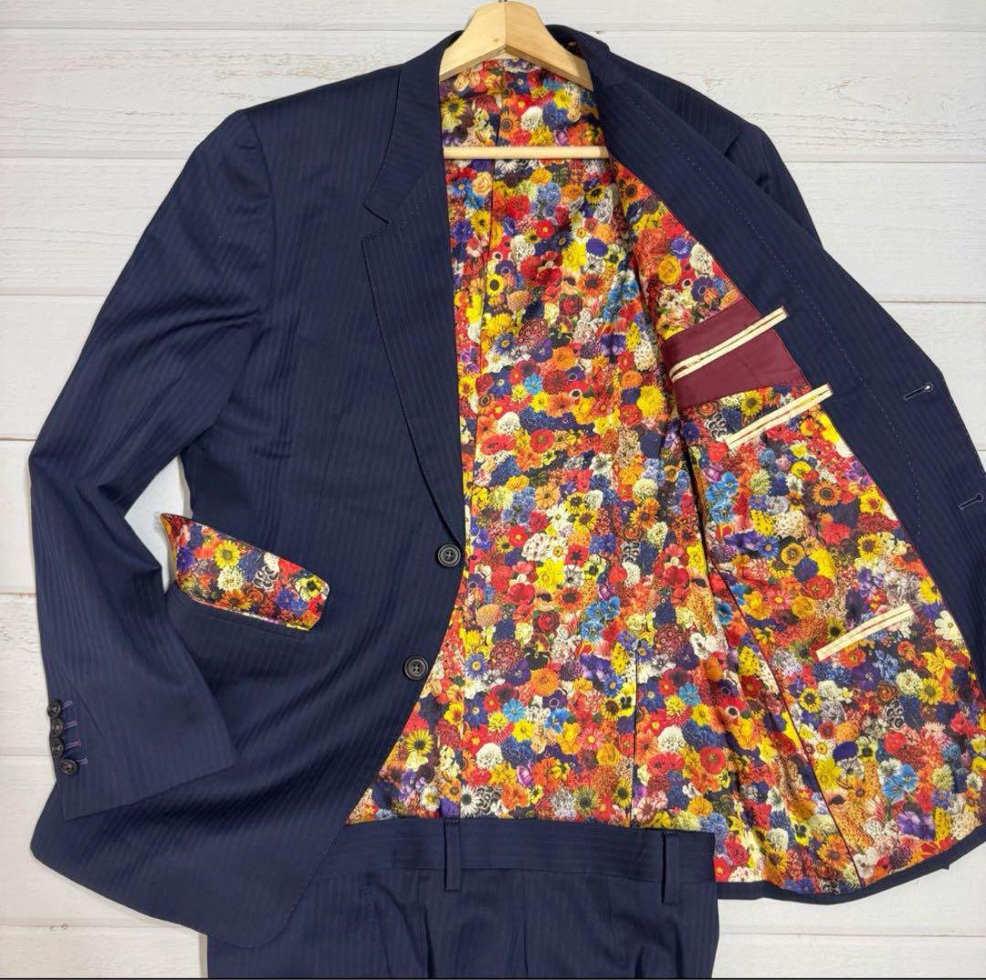極美品 ポールスミス コレクション ド派手花柄 スーツ セットアップ ネイビー