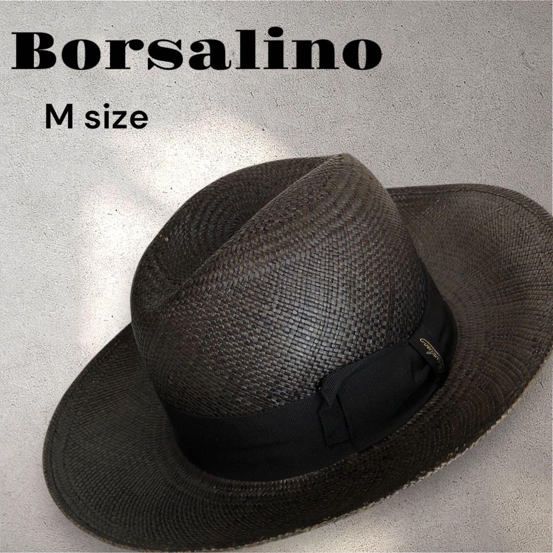 Borsalino ボルサリーノ パナマハット 麦わら帽子 ブラック 天然草