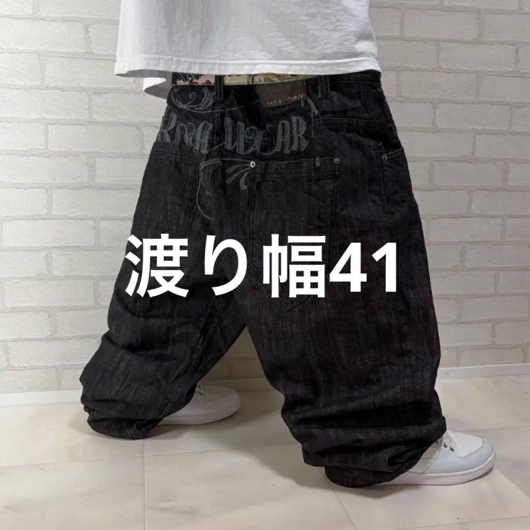 ロカウェア ROCAWEAR 極太　ブラックデニム　バギーパンツ　bboy 90