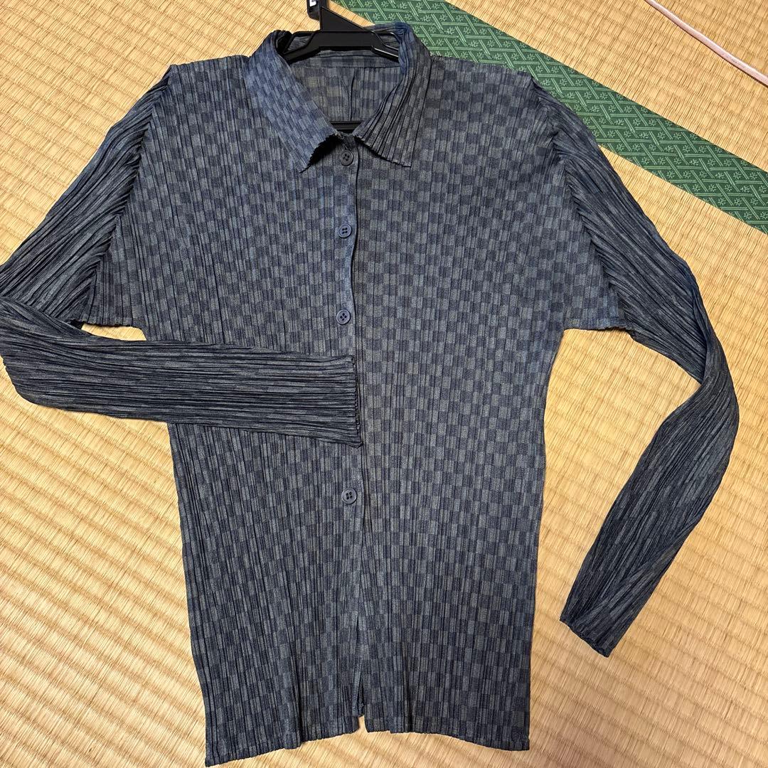 プリーツプリーズPLEATS PLEASE☆千鳥格子シャツグレー