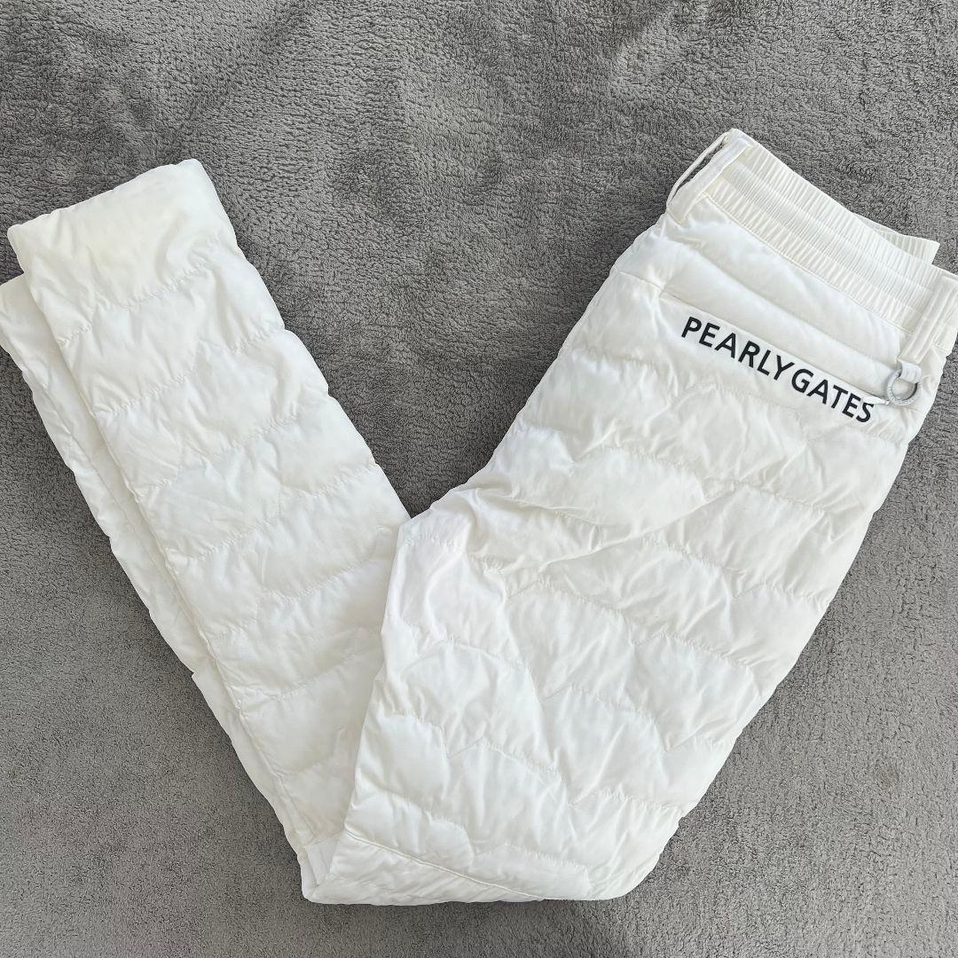 パーリーゲイツ　ダウンパンツ　中綿入り　レディース　ロゴ　ホワイト　白　ゴルフ