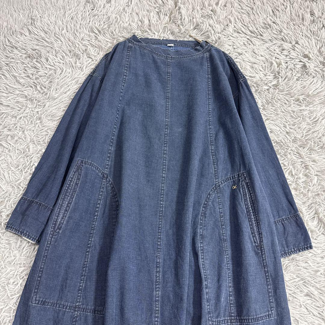 極美品✨45R インディゴデニムワンピース ロングドレス ゆったり コットン