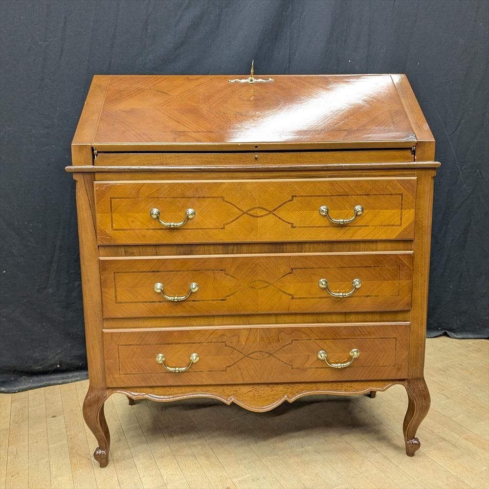 象嵌　猫脚　ライティングデスク　ライティングビューロー　学習机　デスク　引き出し