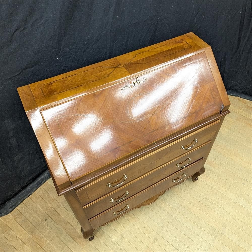 象嵌　猫脚　ライティングデスク　ライティングビューロー　学習机　デスク　引き出し