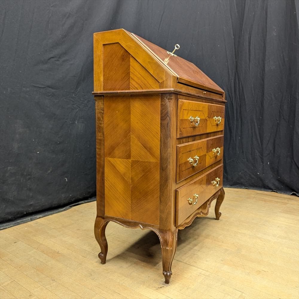 象嵌　猫脚　ライティングデスク　ライティングビューロー　学習机　デスク　引き出し