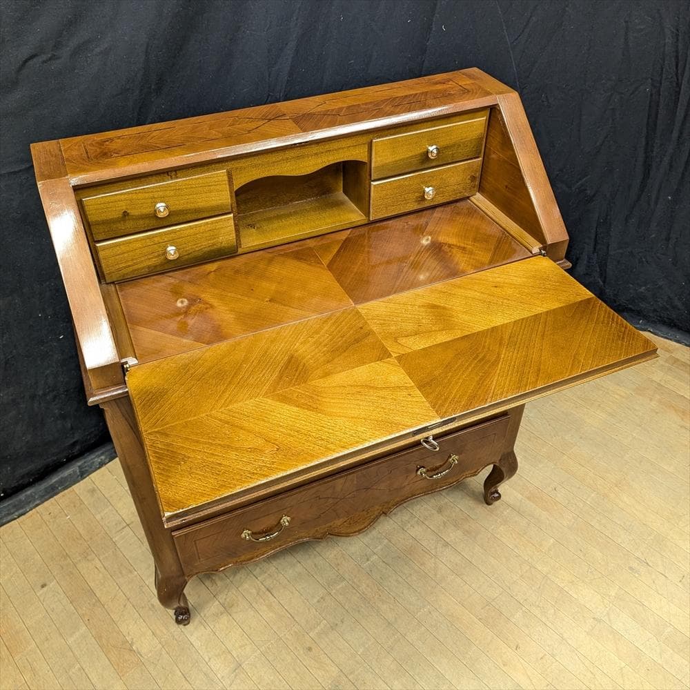 象嵌　猫脚　ライティングデスク　ライティングビューロー　学習机　デスク　引き出し