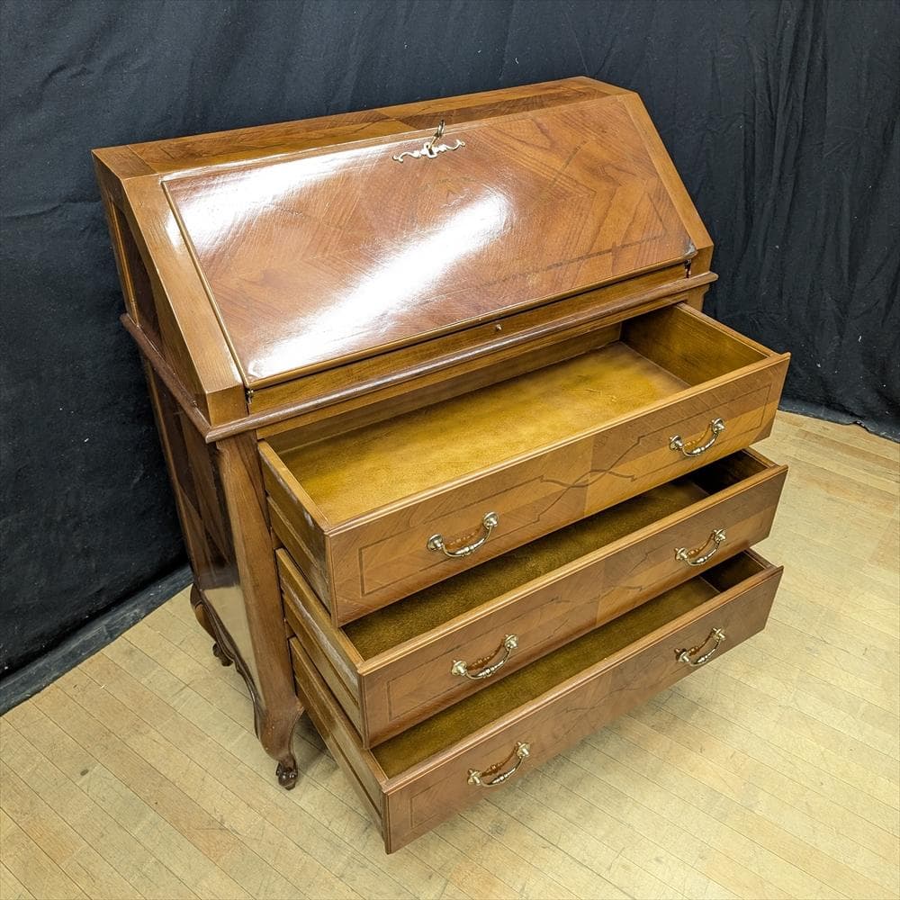 象嵌　猫脚　ライティングデスク　ライティングビューロー　学習机　デスク　引き出し