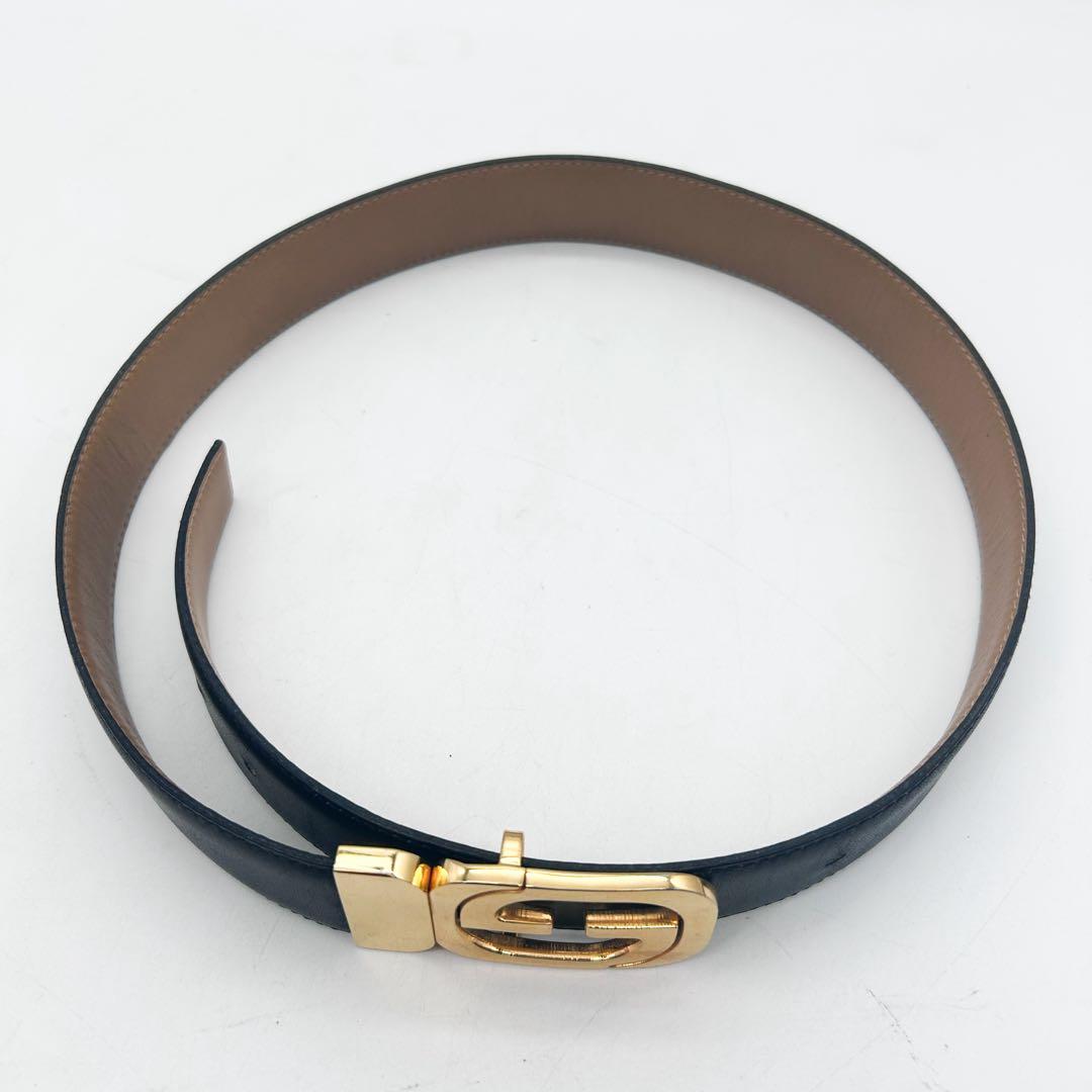 GUCCI✨レザー GGロゴ ゴールド金具ベルト 黒 レディース ブラック