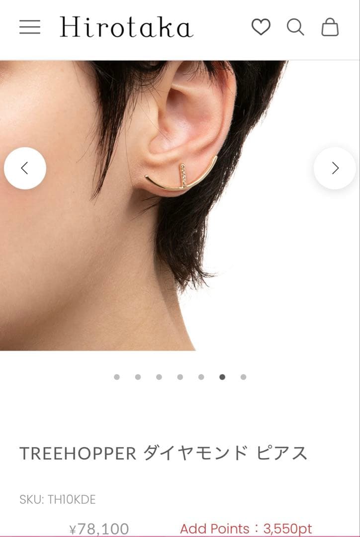 ヒロタカHirotaka Treehopper ダイヤモンド 片耳ピアス　美品