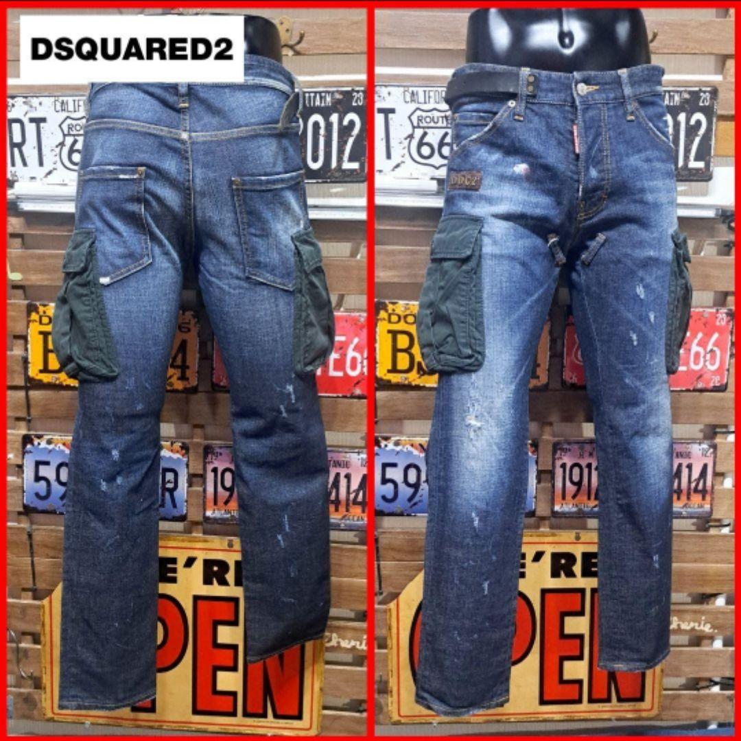 Dsquared2　ストレッチ　レザーベルト　デニムカーゴパンツ　46