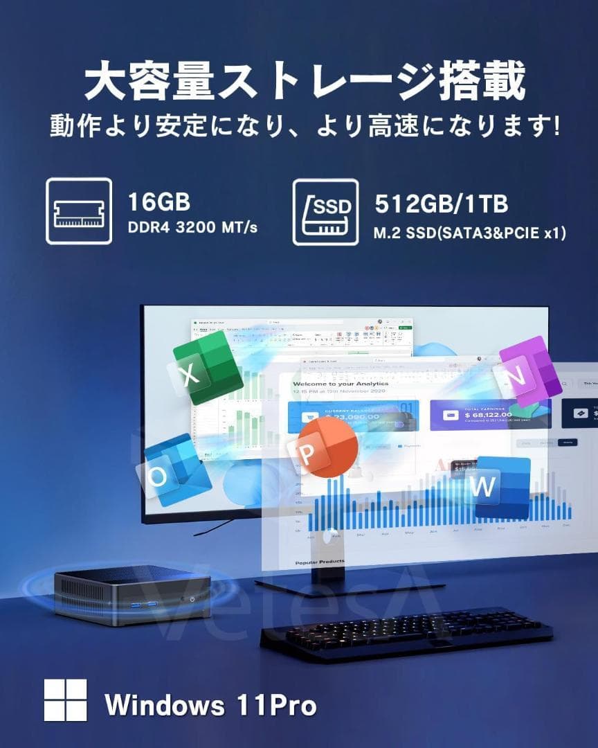 新品 ミニpc n100 小型pc 16GB 512GSSD ミニパソコン②