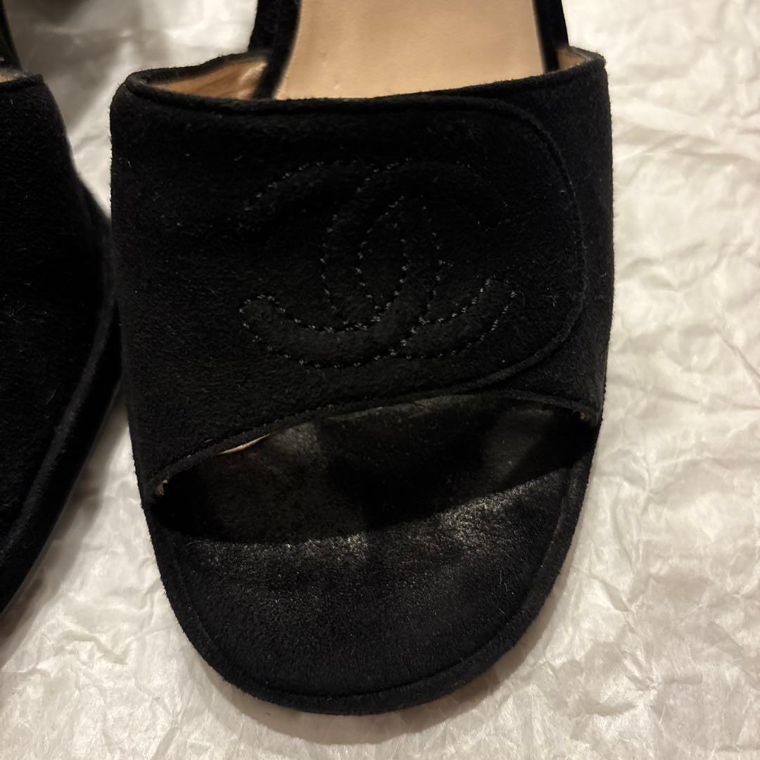 CHANEL シャネル ブラックオープントゥサンダル ベロア 37