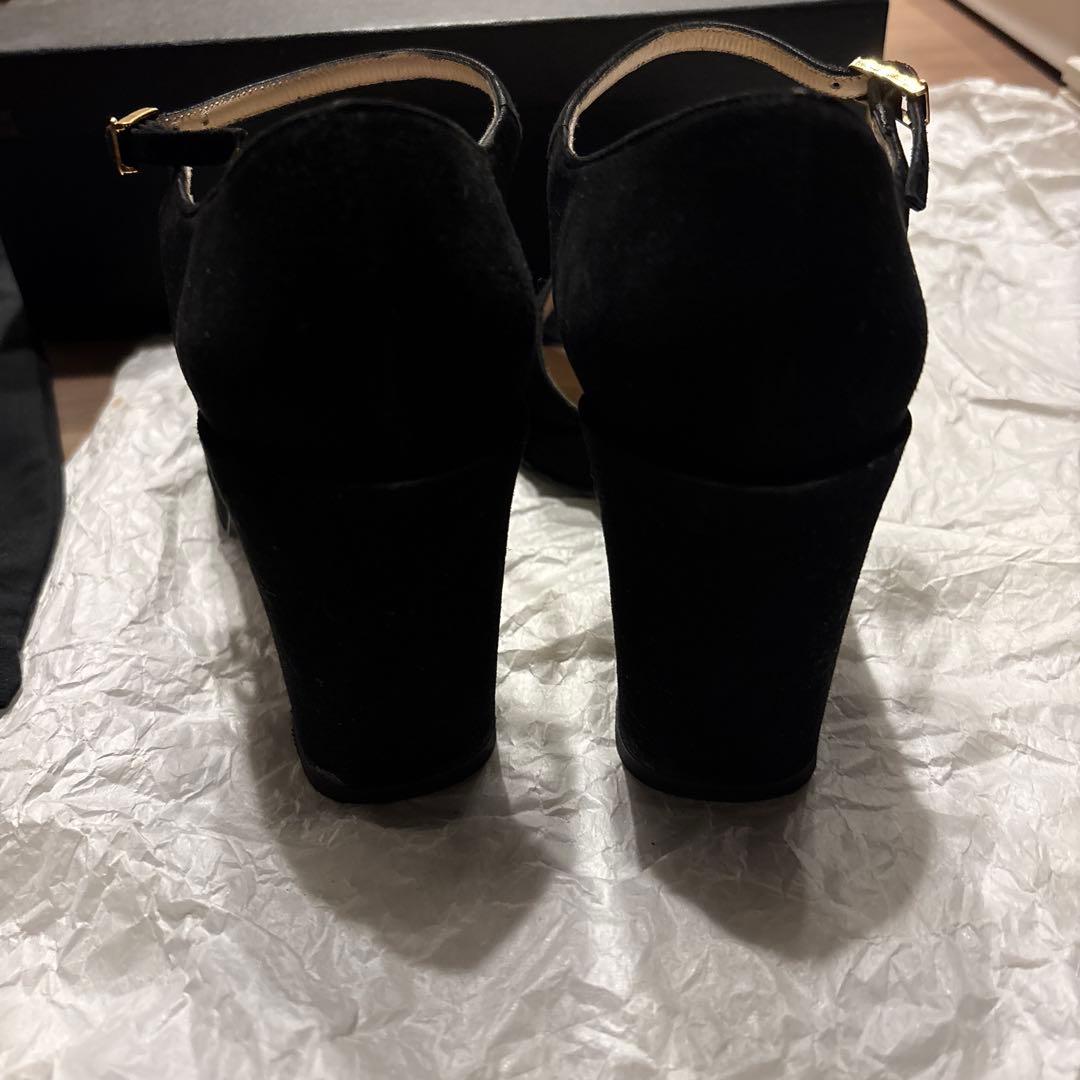 CHANEL シャネル ブラックオープントゥサンダル ベロア 37