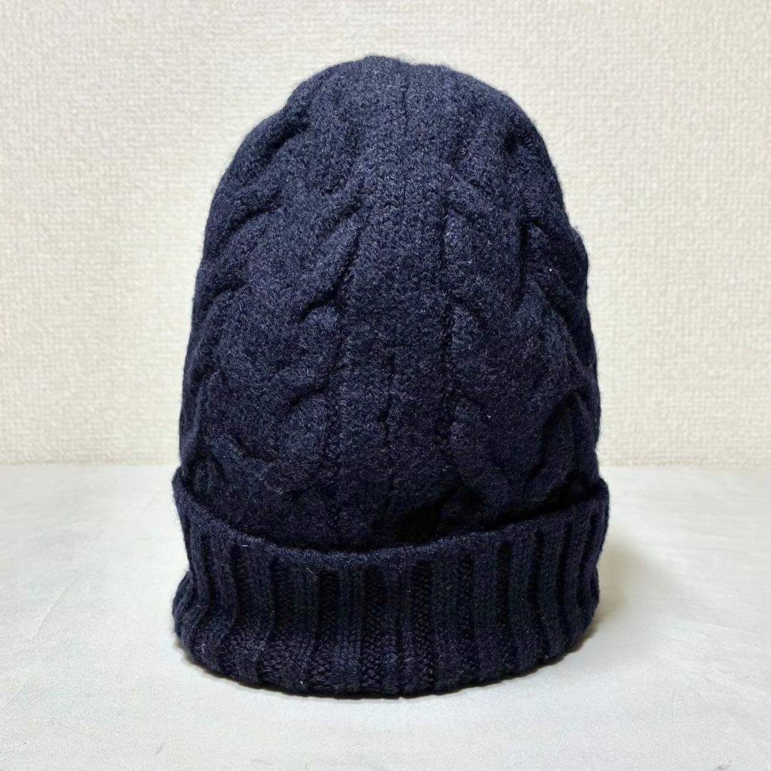 【正規品 美品】モンクレール　ケーブルニット帽　ビーニー　ネイビー　大人着用可能