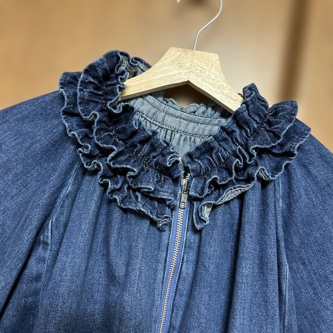 スタディオクリップ フリルカラー甘織りデニムシャツブルゾン　ブルー　フリー