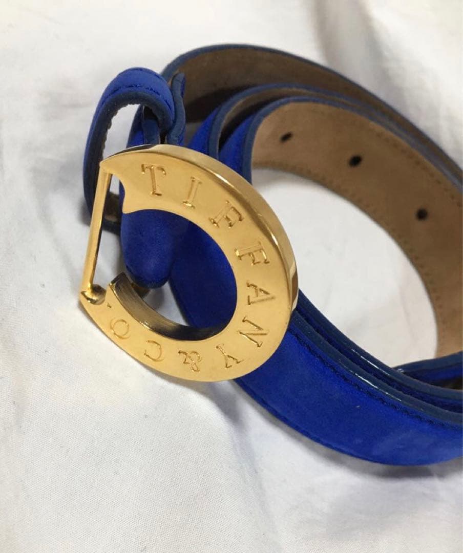 Tiffany ベルト　女性用　ブルー　ゴールド　本革　スエード　ティファニー