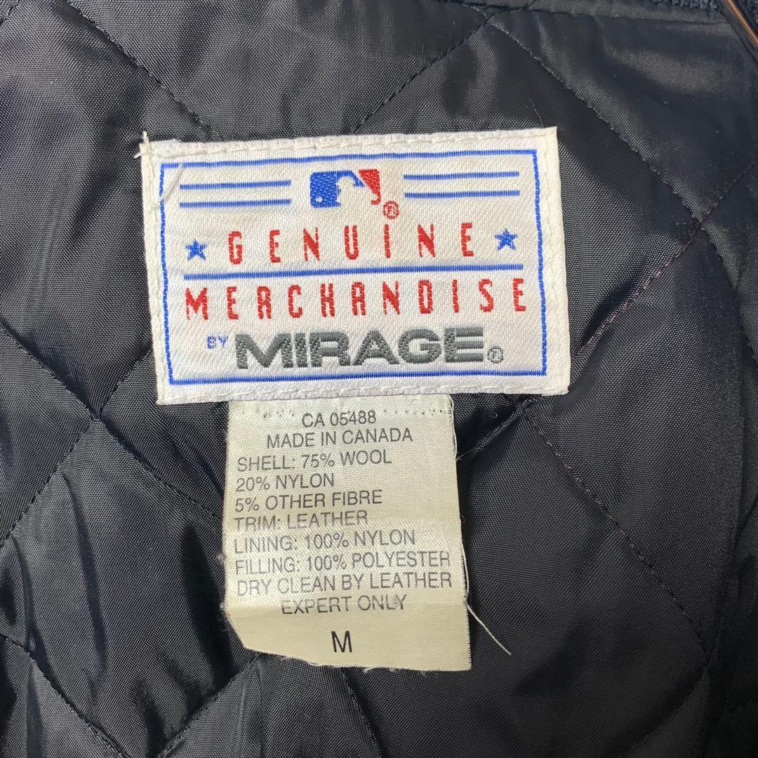 90s mirage ヤンキース スタジャン 袖レザー メルトン カナダ製 紺白