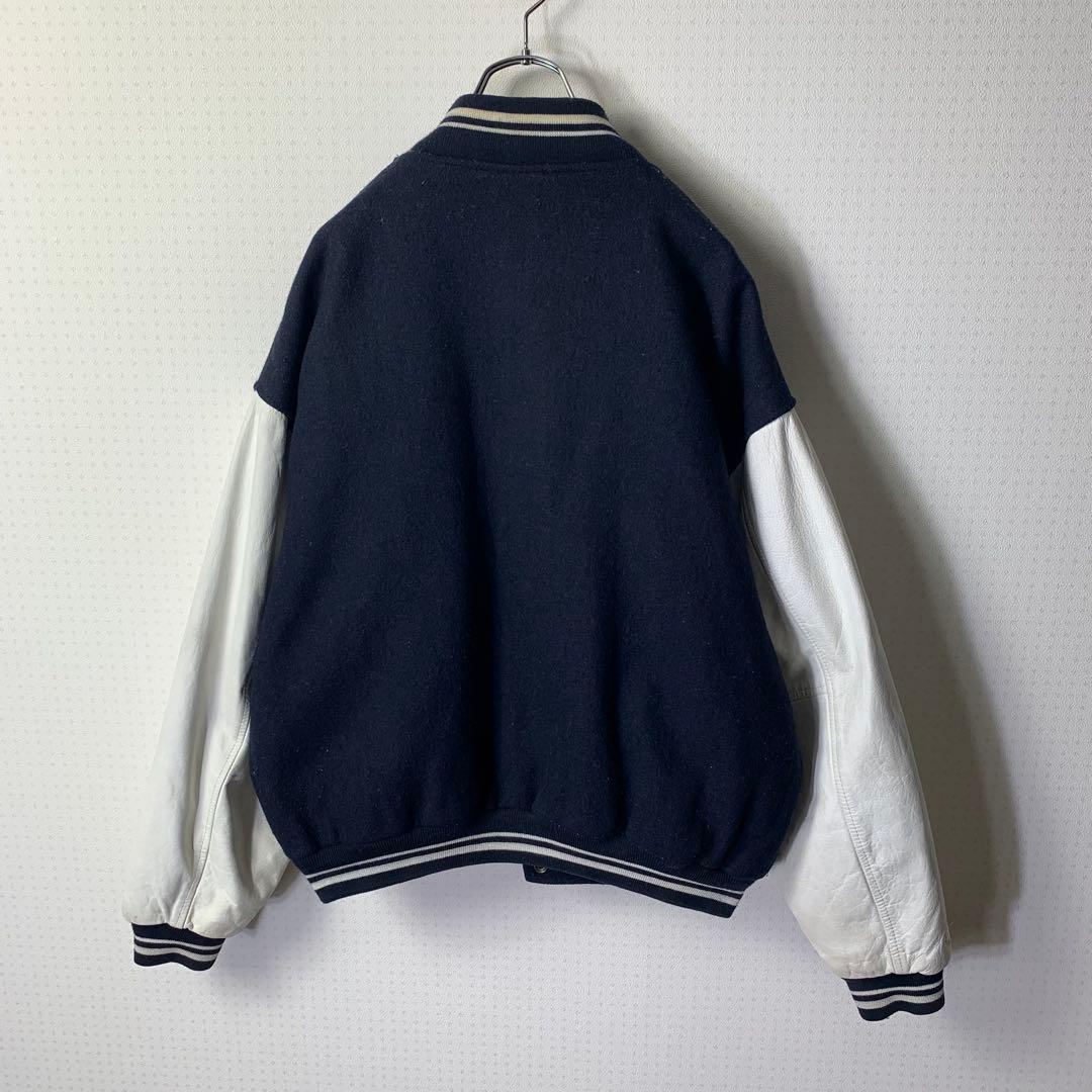 90s mirage ヤンキース スタジャン 袖レザー メルトン カナダ製 紺白