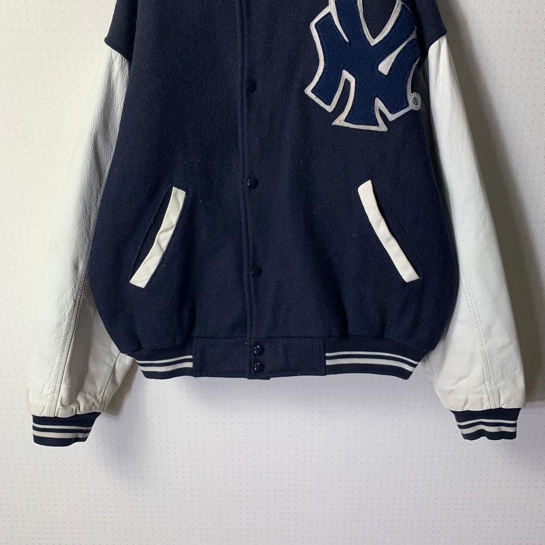 90s mirage ヤンキース スタジャン 袖レザー メルトン カナダ製 紺白