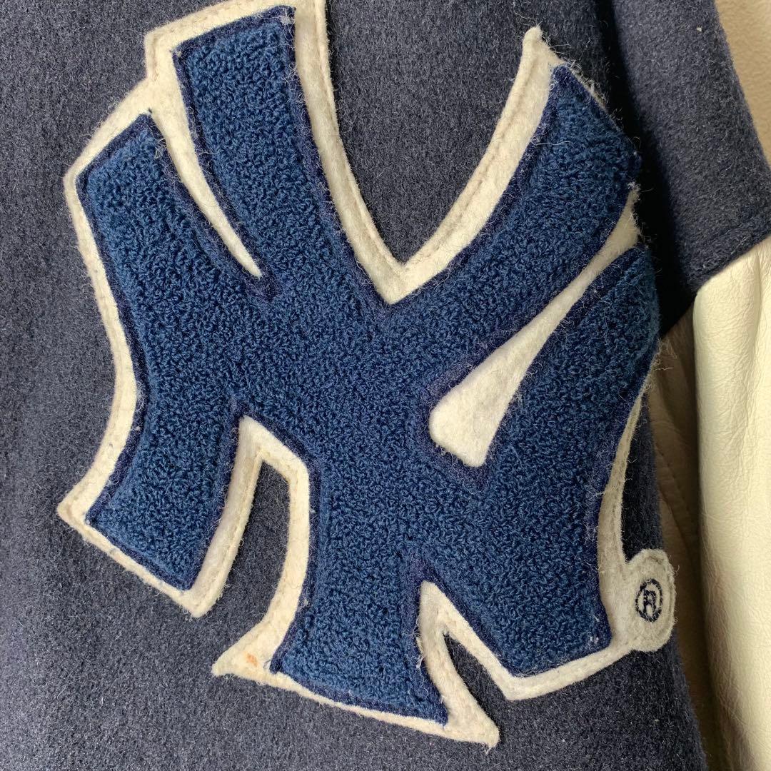 90s mirage ヤンキース スタジャン 袖レザー メルトン カナダ製 紺白