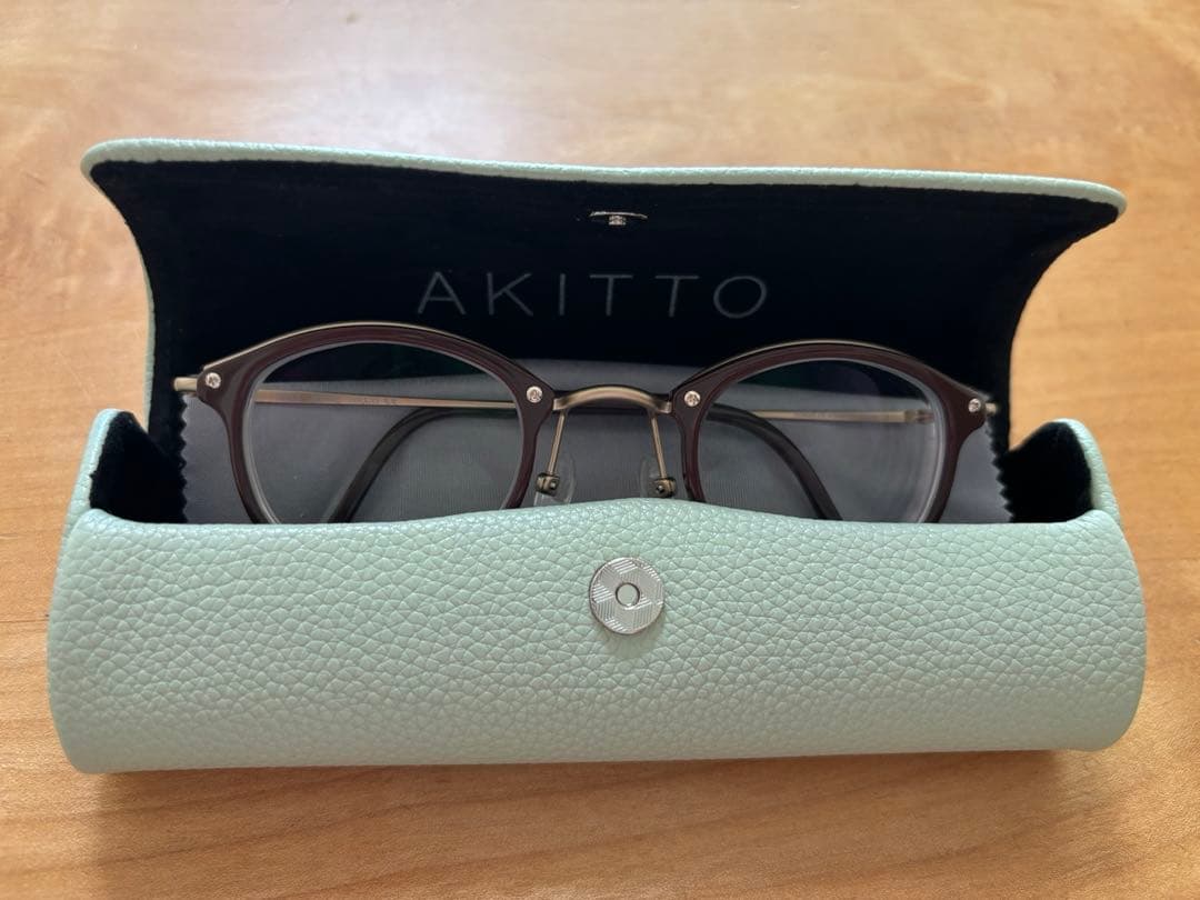 AKITTO bin3 ブラウン ラウンドメガネ 専用ケース付き