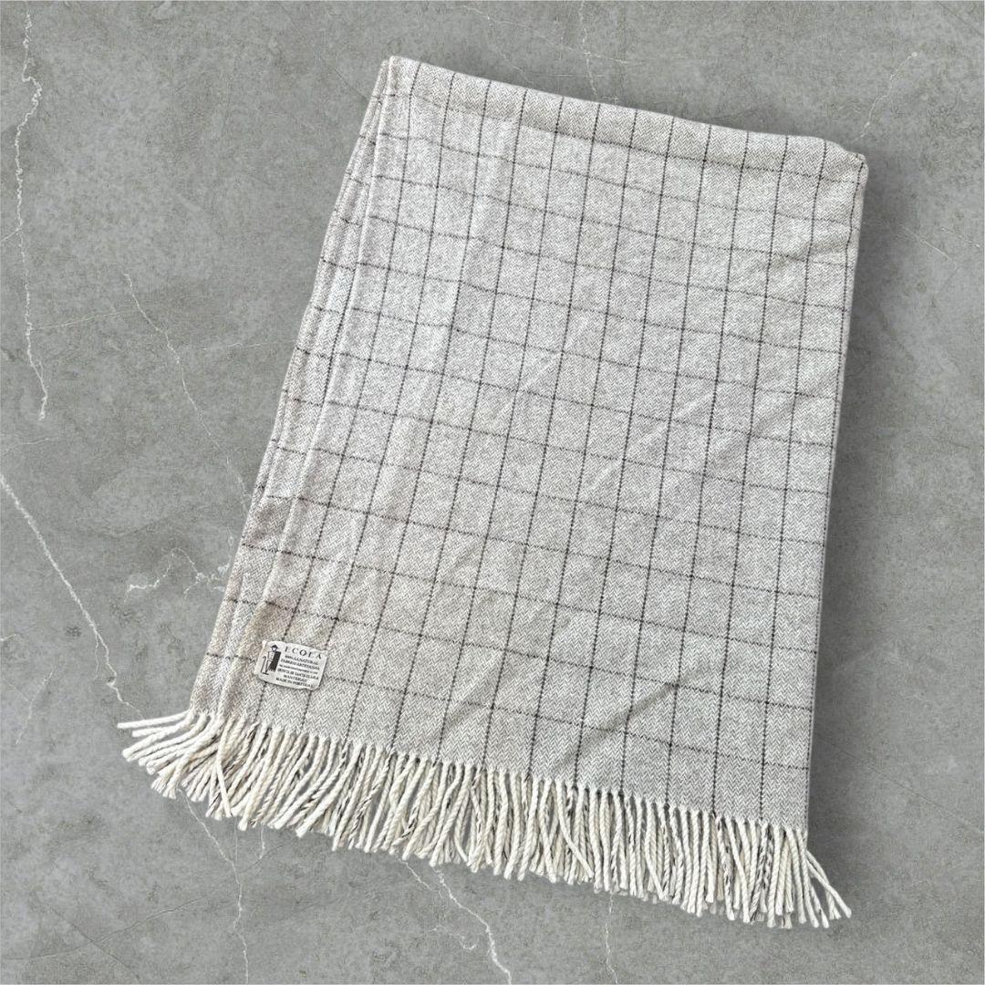ECOLA ブランケット チェック ウール WOOL ベージュ ブラウン