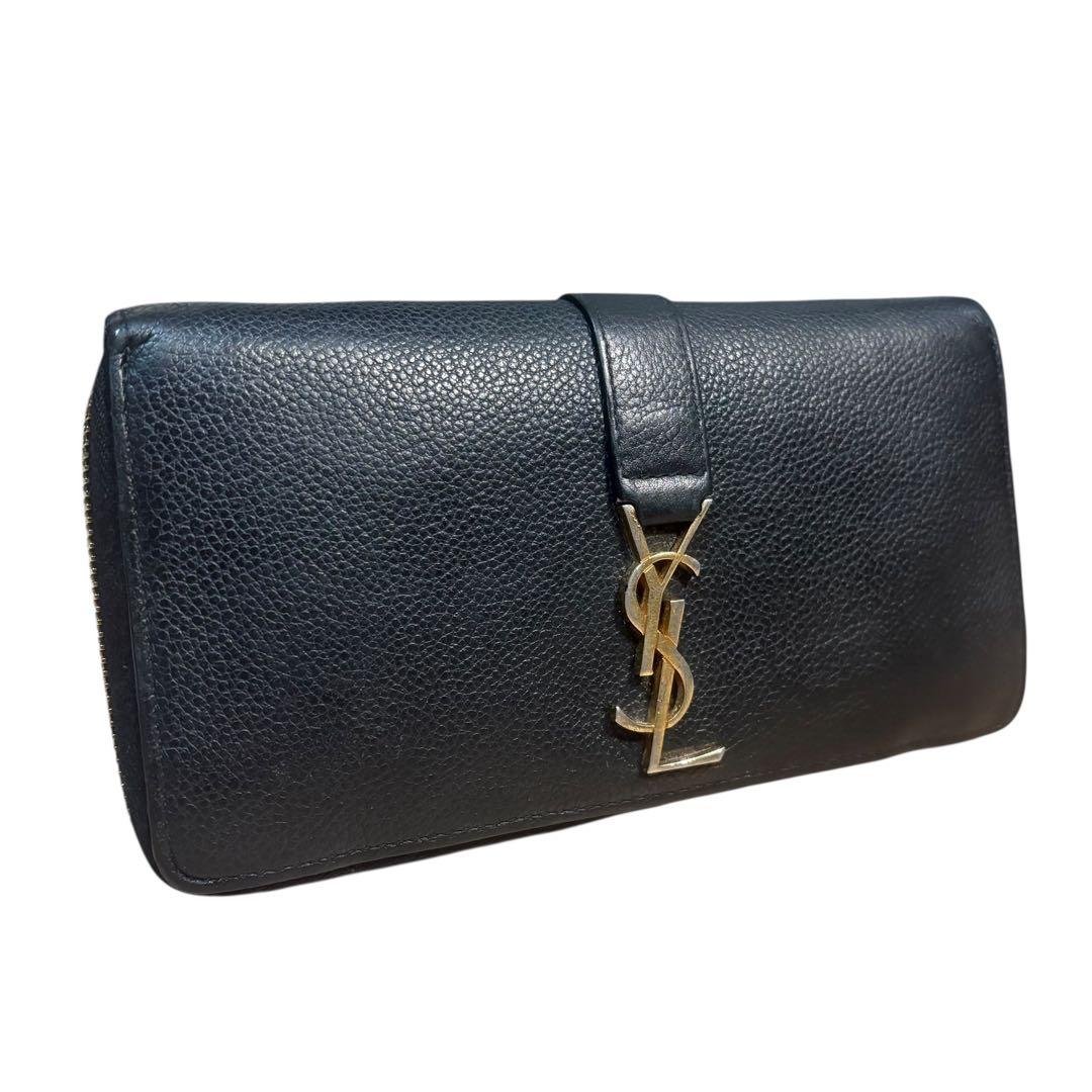 サンローラン 長財布 ラウンドファスナー カサンドラ YSL金具 黒