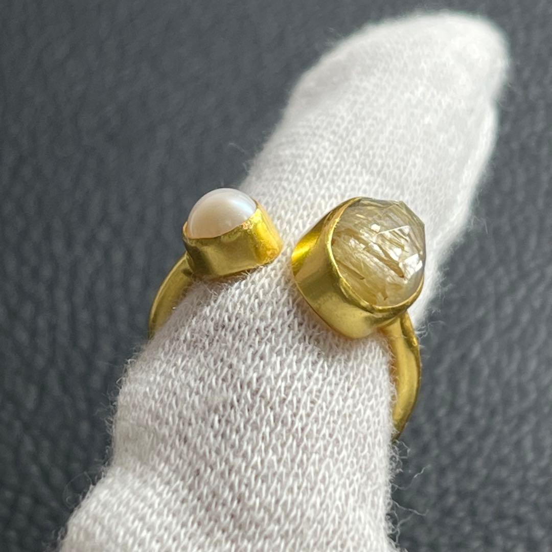 silver925 18kgp オープンリング〈ゴールドルチル、パール〉　指輪