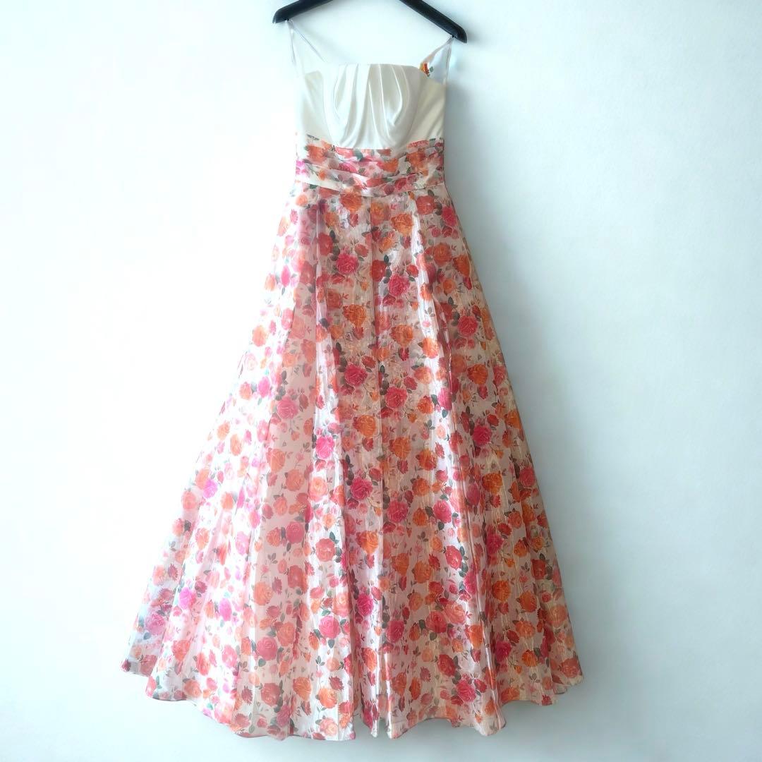 AIMER エメ ドレス M カラー ロング白×ローズ柄ステージ クリーニング済