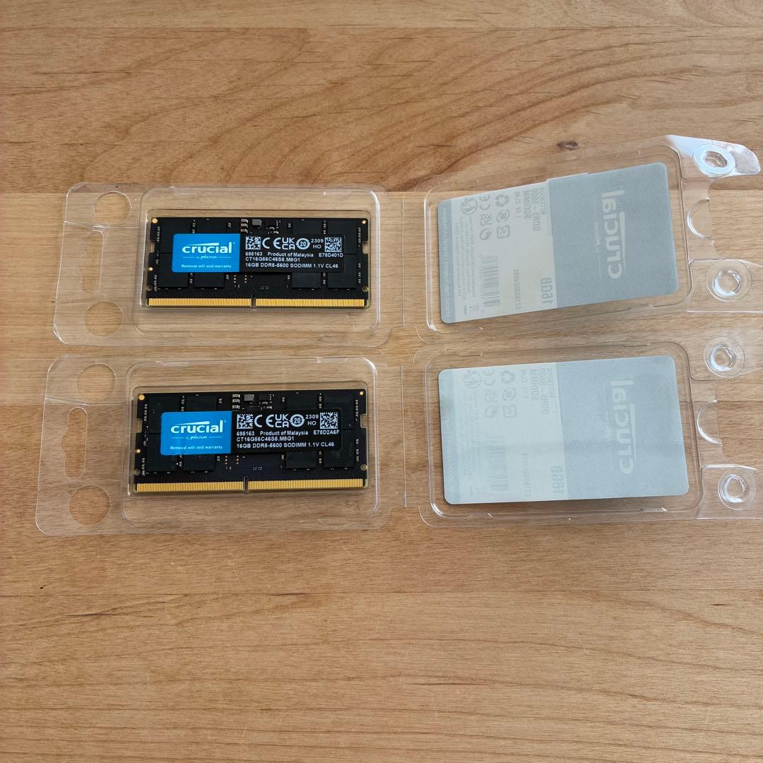 Crucial 32GB DDR5 5600MHz SODIMM 16GB×2枚