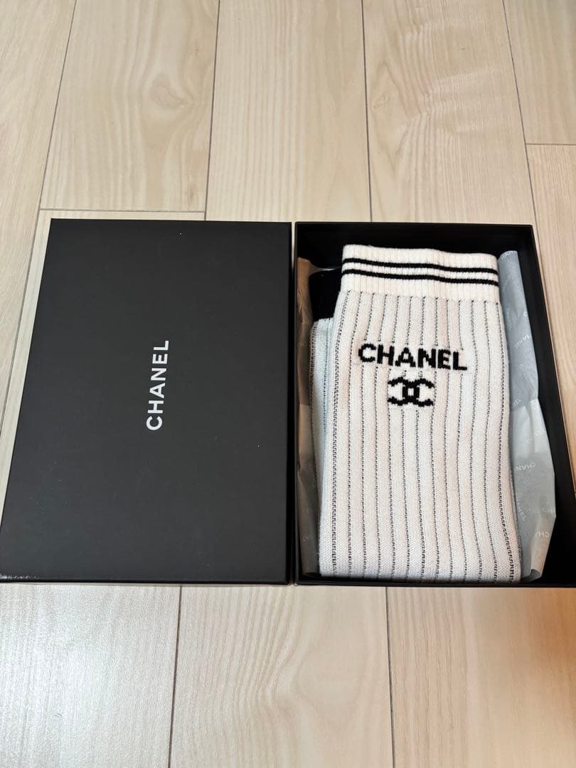 CHANEL ストライプ レッグウォーマー ホワイト