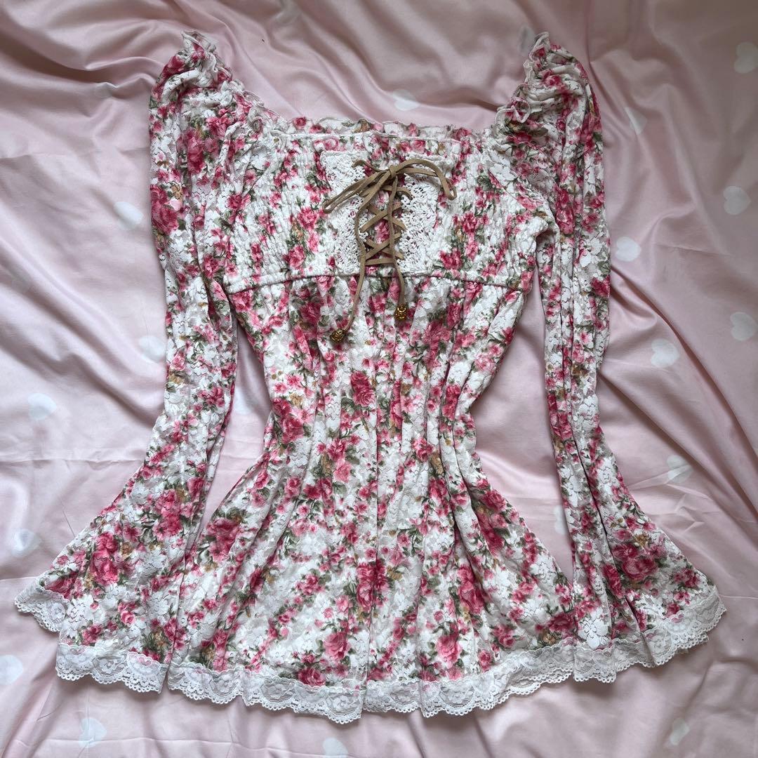 当時物 PinkMix 編み上げ花柄レース 姫ギャル森ガールy2k平成フェアリー