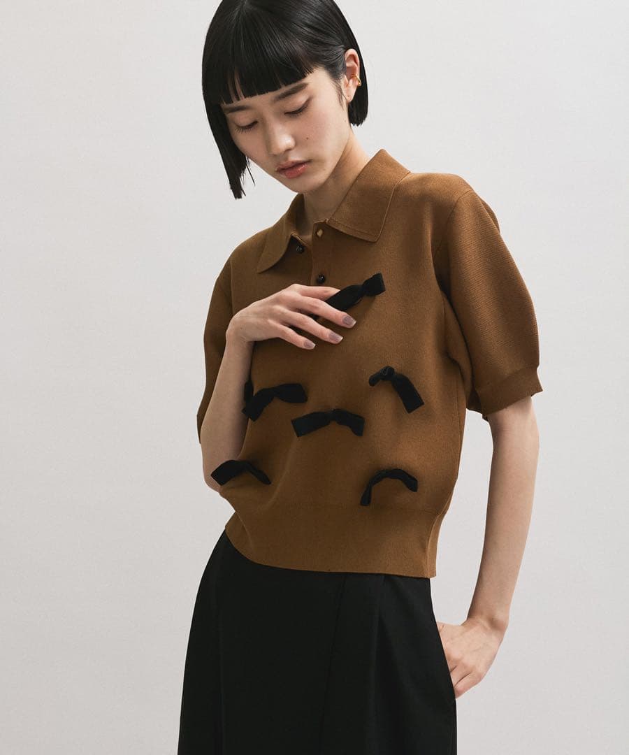 アダムエロペ　リボン付ニットポロシャツ