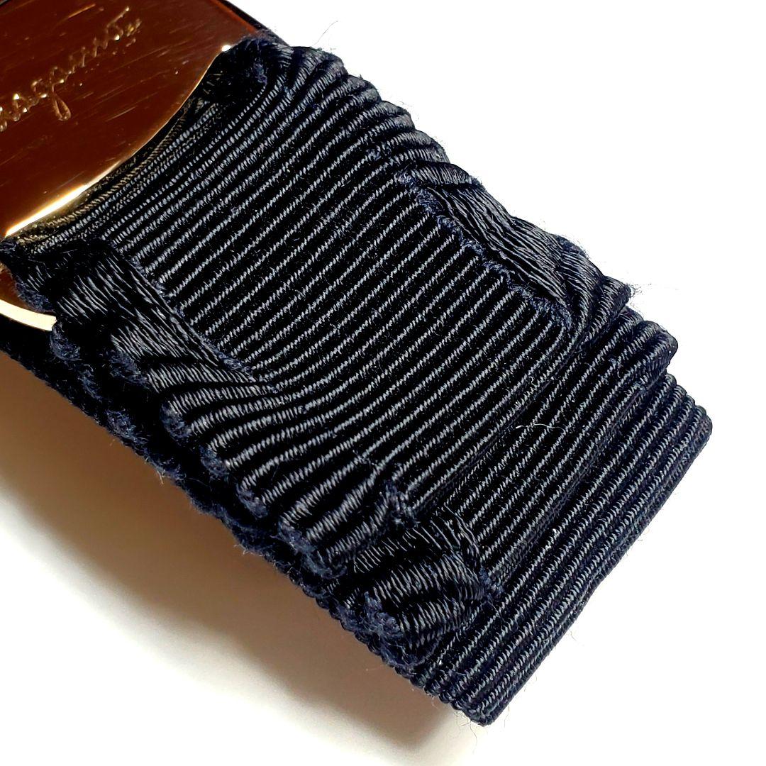 【希少☆美品】フリル フェラガモ バレッタ ヴァラ ブラック×ゴールドh015