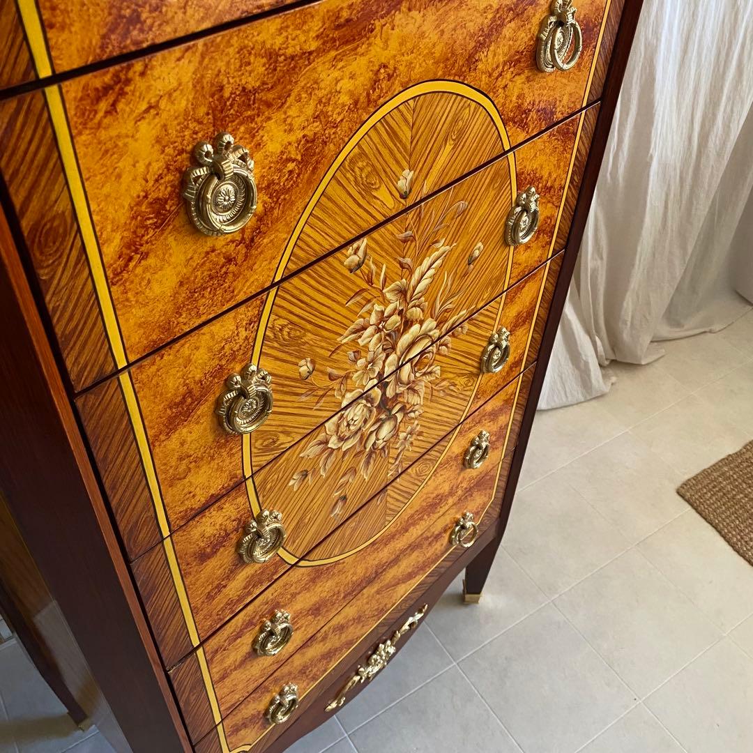 フランス製　北欧　アンティーク　チェスト　ヨーロピアン　ロココ　象嵌　象嵌細工