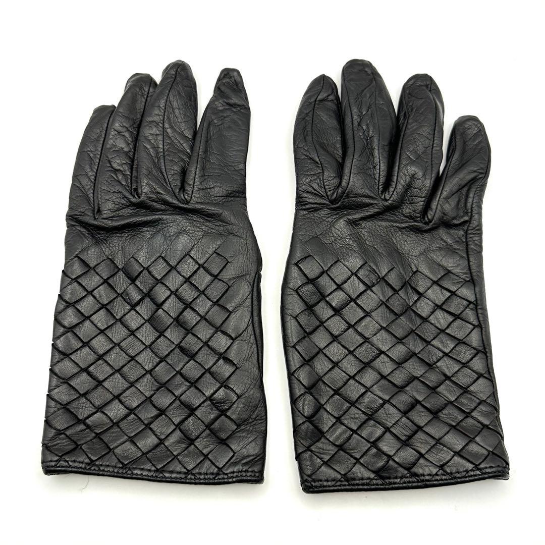 ボッテガヴェネタ 手袋 レザーグローブ イントレチャート 75 ブラック